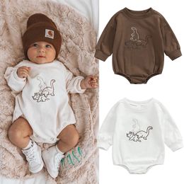 Rompers Autumn born Baby Rompers Infant Kids Cotton Long Sleeve Cartoon Dinosaur Embroidery Boy Girls Jumpsuits Baby Clothes 0-18M 230606
