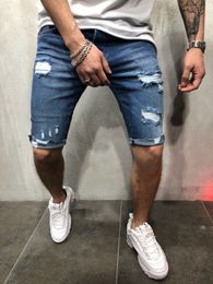 Mens Jeans Ripped Midwaist Pocket Solid Colour Casual Fashion Elastic Trend Spring And Summer Do Old Retro Shorts 230606
