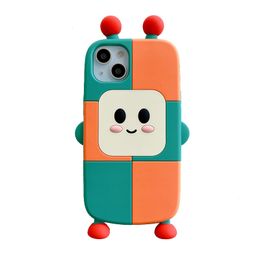 free DHL wholesale 3D Cute Cartoon Geometry Robot Phone Case for iPhone 14 Pro Max 11 12 13 Pro Max Shockproof Soft Back Cover