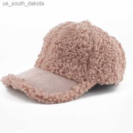 2022 Winter Cap Lamb Wool Baseball Cap Women Girls Solid Hip Hop Snapback Cap Outdoor Adjustable Warm Sun Hat L230523
