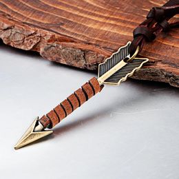 Pendant Necklaces RE Vintage Leather Arrow Punk Necklace Men Adjustable Alloy Sweater Chain Women Cowhide Rope Jewelery Choker Gift A234