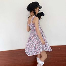 Girl's Dresses Summer Girls' Sling Dress Floral Outfits Fairy Fold Waist Costumes Princess Cotton Baby Kids Children'S Clothes