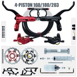 Bike Brakes ZOOM HB-876E 4-piston Disc Hydraulic Brake Electric Scooter Folding Mountain Bike Bicycle Power Off Black Red 160 Split Tube 230606