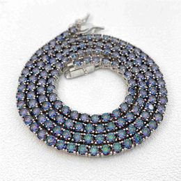 Sale Summer Color Blue Green Moissanite Tennis Necklace S925 Sterling Silver Blue Moissanite Tennis Chain