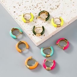 Hoop Earrings Stainless Steel Drop Oil Colour Ear Buckle Earings For Women Girls Trendy Jewellery Gifts Wholesale Colourful Pendientes Mujer