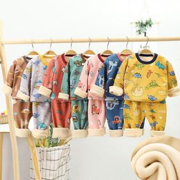 Pyjamas Children Pyjamas Winter Kids Clothing Sets Warm Fleece Pyjamas For Boys Thicken Dinosaur Girls Sleepwear Baby Thermal Underwear 230606