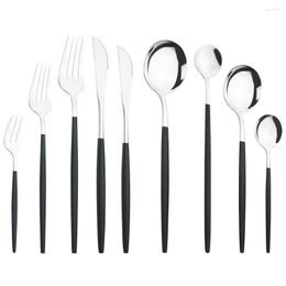 Dinnerware Sets Knife Fork Coffee Spoons Set Stainless Steel Black Silver Cutlery Mirror Silverware Dinner Flatware Drop