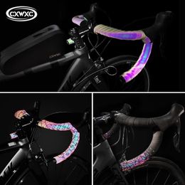 Bike Handlebars Components Road Noctilucent Speed Handlebar Tapes Light Reflective Dazzle Cycling Bar Tape PU Leather Colourful Bicycle Fork Grip 230607