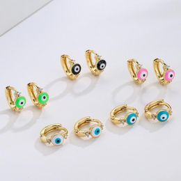 Hoop Earrings Mafisar Trendy Design Lucky Eyes Oil Dripping Gold-Plated For Women Round Circle Ear Piercing