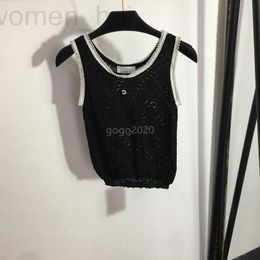 Women's T-Shirt designer 23SS Women Designer Tee Mesh Knits T shirts Tops With Piping Neck Embroidered Letter Girls Crop Runway Brand Stretch Sleeveless Pullover Tank