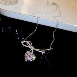 Pendant Necklaces MENGJIQIAO Korean Pink Zircon Knotted Heart Necklace For Women Sweet Cool Girl Delicate Collarbone Wedding Party