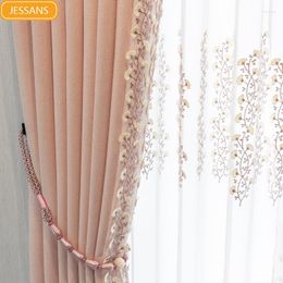 Curtain Light Luxury And Simple Girl Heart Pink Princess Style Embossed Embroidered Curtains For Living Dining Room Bedroom