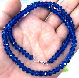 Chains 4x6mm Faceted Abacus Dark Blue Crystal Beads Necklace 18''