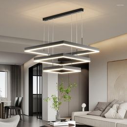 Chandeliers Black Square Frames Led Light For Living Dining Room Ceiling Mounted Chandelier Bedroom Hanging Luminaire