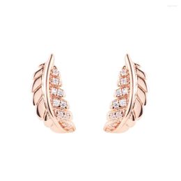 Stud Earrings For Women Floating Curved Feather Crystals Gift Lover Sterling Silver Jewelry Accessories 2023