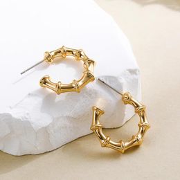 Hoop Earrings Personality Trendy Gold Colour Metal Bamboo Circle Huggie Women Smooth C Shape Hoops Ear Buckle Punk Jewellery Gift Bijoux