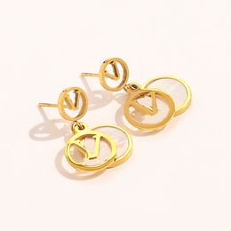 With Box Stainless Steel Stud Earrings High-end Never Fade 18k Gold Plating Women Brand Letter Earring Geometry Annulus Eardrop Girl Wedding Christmas Jewelry