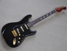 Glossy Black Body Electric Guitar with Golden Hardware,Tremolo Bridge,Offer Logo/Color Customize