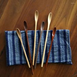 Dinnerware Sets Wooden Long Handle Spoon Coffee Tea Stirring Spoons Dessert Honey Soup Cutlery Japanese Style Kitchen Tools Tableware