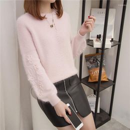 Women's Sweaters 2023 Rhinestone Ans Faux Fur Embellished Cuff Jumper Grey Crew Neck Casual Pullovers Autumn Elegant Long Sleeve Sweater