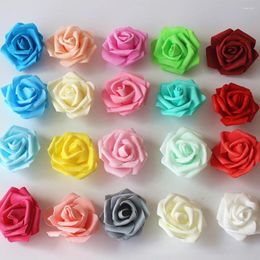 Decorative Flowers 100Pcs 7cm Solid Color Foam Simulation Rose Artificial Flower Bouquet Wedding Party DIY Home Decor