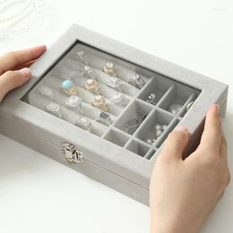 Storage Boxes Velvet Jewellery Box Ring Necklace Earrings Dustproof Luxury Organiser Layering Zoning