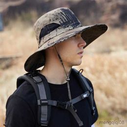 Wide Brim Hats Men Camouflage Bucket Hat Summer Double Top Sunscreen Sun Outdoor Fishing Detachable R230607