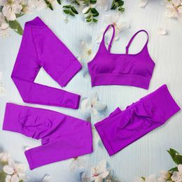 Women's Tracksuits Seamless Yoga Set Workout Outfit for Women Sportswear 234 Piece Fitness Suits Sport Bra Long Shirts Leggings Sets Gym Clothing