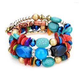 Charm Bracelets Vintage Female Cuff Resin Nature Stone Elastic Strand Bangles Multilayer Wristlet For Women Man