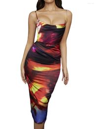 Casual Dresses Women S Summer Bodycon Tie Dye Spaghetti Strap Cowl Neck Party Dress Zip Back Midi