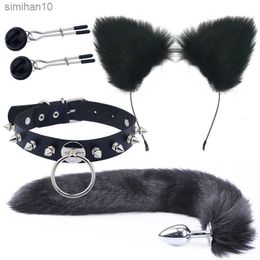 Fox Tail Anal Plug with Hairpin Bdsm Toy Flirting Metal Butt Plug Tail Erotic Sex Toys for Woman Couples Cosplay Adult Game Shop L230518