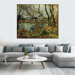 Canvas Art Impressionist The Climbing Path L Hermitage Camille Pissarro Landscape Painting Handmade Romantic Decor for Kitchen