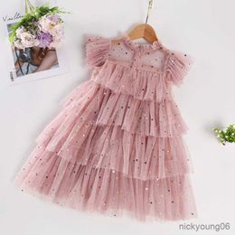 Girl's Dresses Girls Tulle Princess Dress Children Sequin Wedding Elegant Bridesmaid Party Pink Fluffy Kids Birthday Clothes R230607