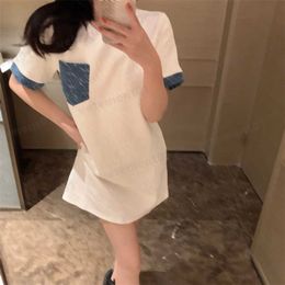 Lowewe Summer Dress For Woman 2 Colors Full Body 3D Embossed Jacquard Fabric Washed Denim Splicing Short Sleeves Dress Luxury Designer Women Clothing 0912