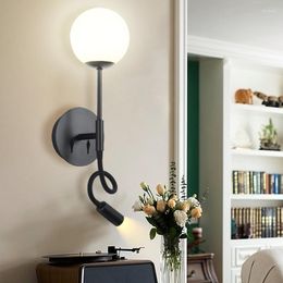 Wall Lamp Bedroom Bedside Multifunctional Rotating LED Spotlight Reading With Hose Modern Minimalist Glass