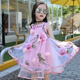 Girl's Dresses Summer Girls Flower Dress Kids Girl Beach Chiffon Floral Teenager Clothes 10 14 R230607