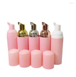 Storage Bottles 30 X 2 OZ 60ml Matte Pink Plastic Foam Pumps Empty Cosmetic Lashes Cleanser Shampoo Refillable Bottle With Rose Gold Silver