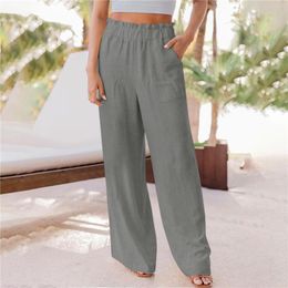 Women's Pants Women Elastic Wide Leg High Waist Pleated Loose Fit Casual Trousers Pockets Straight Tall