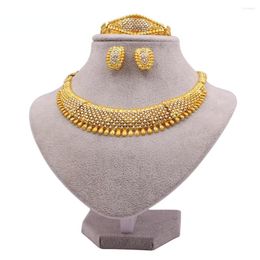 Necklace Earrings Set Dubai Bridal Wedding Jewellery 24K European And American Gold Plated Ring Bracelet 4 Piece Italian