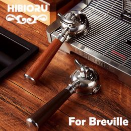 Coffeeware Wooden 304 Stainless Steel 54mm Bottomless Portafilter Coffee Philtre For Sage Breville 870/880 Cafe Machine Double Head Serving