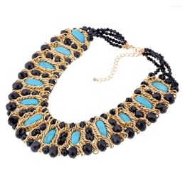 Chains Women Turquoise Braided Necklace Adjustable 4 Colours Wide Strand Crystal Jewellery Fashion Accessory Party Decoration