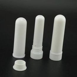 Empty Blank Plastic Aromatherapy Tubes Inhaler Sticks Blank Nasal Inhalers Packaging Tube Bottle White PP Essential oil Inhaler Tubes with Cotton Wicks Wholesale