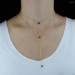 Pendant Necklaces 2023 Delicate Double Layers Link Chain Necklace With Green Cz Zircon For Women Elegant Jewellery High Quality