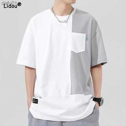 Men's Clothing Fashion Young Style Popularity Casual Straightsummer Pullovers Patchwork Asymmetrical Pockets Round Neck T-Shirts L230520