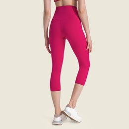 Lu Lemons 자르지 않은 고층 T- 라인 요가 바지 슬림 한 레깅스 단색 스웨트 팬츠 Nake 느낌 Capris Women Elastic Tight