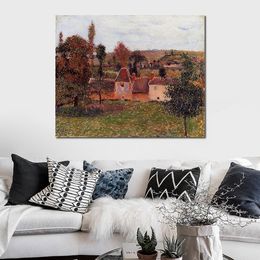 Impressionist Landscape Canvas Art Farm at Basincourt Camille Pissarro Painting Handmade Artwork for Hotel Lobby