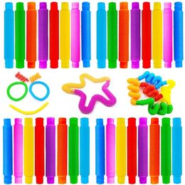 Novelty Games 16pc Mini Pop Tubes Sensory Toy For Adult Fidget Stress Relieve Toys Kid Autism Anti Plastic Bellows Children Squeeze 230607