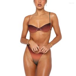 Damenbadebekleidung Gradient Badeanzug 2023 Frauen Push Up Bügel Mode Badeanzug Sexy Bikinis BH Top Mittlere Taille Beachwear