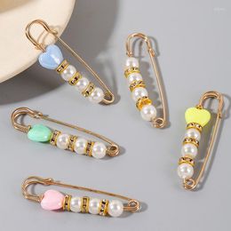 Brooches 5 Pcs/Set Ladies Fashion Gold Color Metal Rhinestone White Pearl Multicolor Ceramic Heart Pins For Women Jewelry Gifts