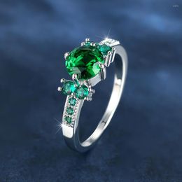 Wedding Rings Classic Green Stone Round Zircon For Women Silver Color Female Bands Mother Day Birthday Engagement Ring Jewelry